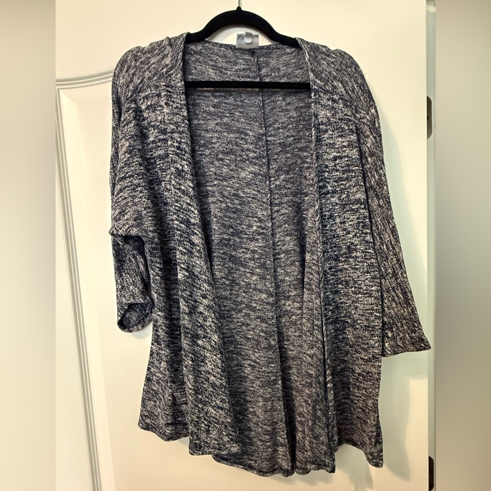 LuLaRoe Open-Front Lightweight Cardigan in Marled Navy & White